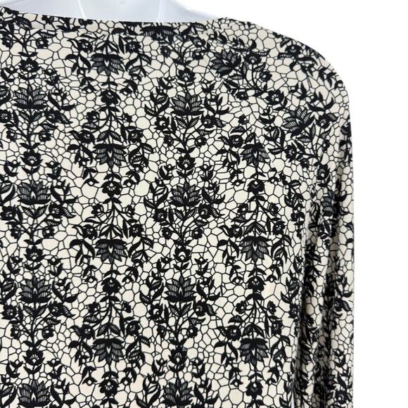 Norma Kamali Womens Lace Print Blouse Knit Stretch Slinky Long Sleeve Top sz M - Picture 12 of 16